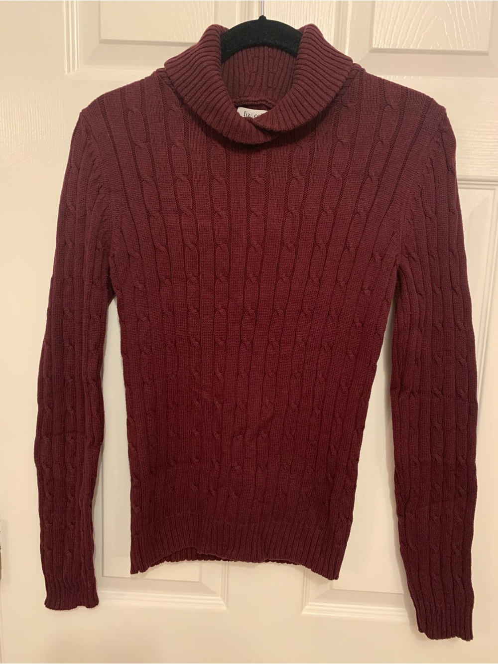 Liz & Co. Women’s M Burgundy Cable Knit Turtleneck Sweater 100% Cotton